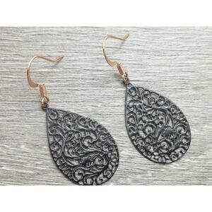 Black Filigree Teardrop Earrings